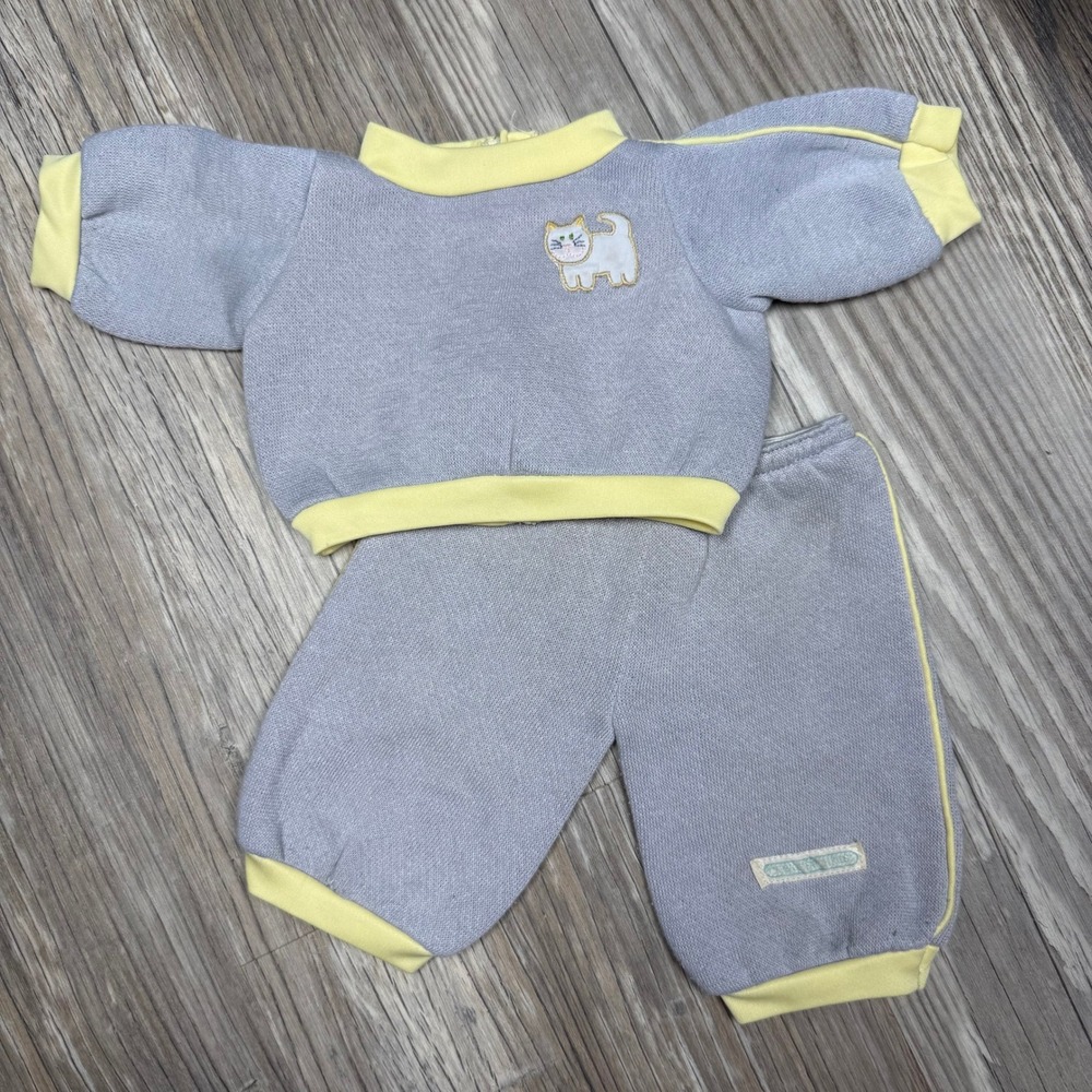 Vintage Cabbage Patch Kids Gray Yellow Cat Embroidery Tracksuit Set 6P